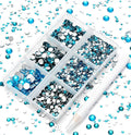 AD Beads 4300 Pieces Flat Back Nail Art Rhinestones Round Beads 6 Sizes (2-6.5mm) with Storage Organizer Box,Rhinestones Picking Pen for Nail Art Phone Decorations Crafts DIY (Blue Zircon)