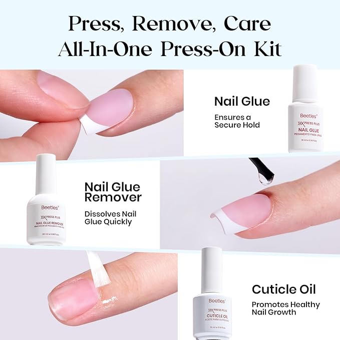 Beetles X Press Summer Nails Kit: Short Almond French Tip Press On Nails Kit With 7 Colors 224Pcs Rainbow Nail Tips Nail Glue & Builder Top Coat Mini UV Light, All-in-One DIY Gift For Women 16 Sizes