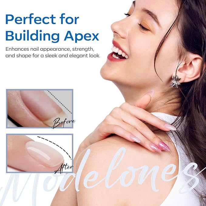 modelones Builder Rubber Gel Base Coat for Nails, Clear Rubber Base Gel Nail Polish for Strengthen/Apex Building/Enhance/Reinforced Long Lasting Fiber Protect Soak Off U V LED Gift for Thin Weak Nails