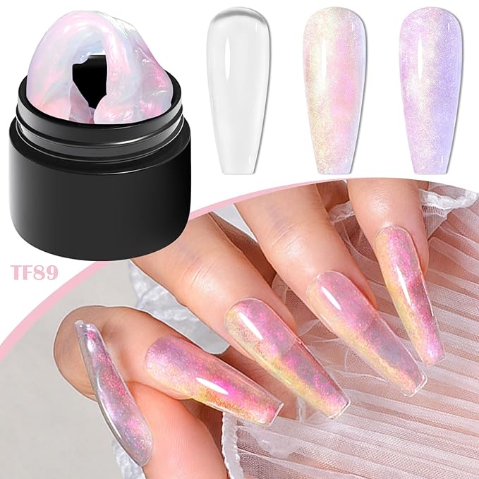 MEET ACROSS 7Pcs Aurora Solid Builder Nail Gel 5 IN 1 Solid Sculpture Builder Kit Clear Pink Purple Non-Stick Hand Nail Extension Gel Manicure DIY for Women