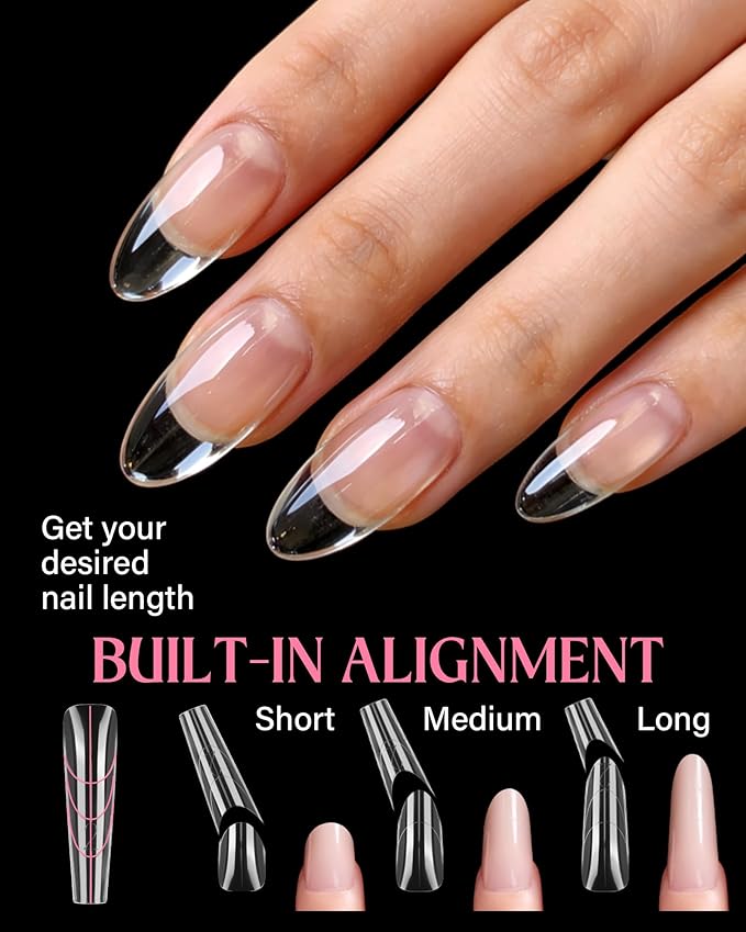 Sandwich Nail Dual Form Kit - 360 PCS Coffin & Almond Dual Forms for Nail Extensions, 15 Sizes, Reusable Plastic Forms for Polygel, Acrylic, Builder Gel - Perfect for DIY & Salon Use