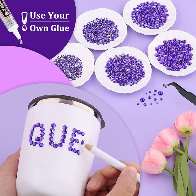 Resin Rhinestones for Crafting, 1 Box Blue Purple Flatback Crystals for Bedazzling Crafts DIY Nail Art Decoration, Non Hotfix Bulk Gems for Tumbler Shoes Clothing Fabric Face Makeup