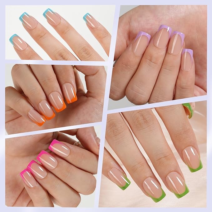 Misssix French Gel Nail Tips, 160Pcs French Tip Press on Nails Short Square, No Need to File Tips Pre-lasting, Fake Nails for Nail Art DIY 16 Sizes