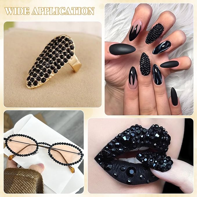 2000PCS SS20/5mm Crystal Rhinestones (Jet Black) with 2Pcs 10ml B7000 Jewelry Glue, Bedazzling Flatback Glass Rhinestones for Crafting, Gems Diomand Charms for Tumbler Shoes Clothing Mugs Nail Art