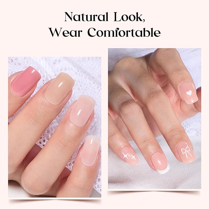 Beetles Press On Nails Kit - Creamy Drizzle | 720Pcs 24 Colors Short Square Press On Nails | 15 Sizes French Glossy Glitter Jelly With Nail Glue & Nail Tabs Stickers, Fake Nails Kit Art For Women