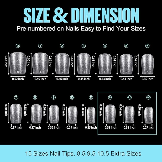 TOMICCA Extra Short Coffin Nail Tips, 15 Sizes 450Pcs Full Cover Gel Nail Tips for Extension Manicure, Acrylic Pre-shaped Double-sided Matte Fake Nails Christmas Nails with Box