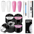 MEET ACROSS 9Pcs 3D Builder Gel Kit for Nail Art Pink White Sliver Non Sticky Hand Carving Extension Solid Builder Gel for Nails with Silicone Pen Manicure Kit 4 Colors