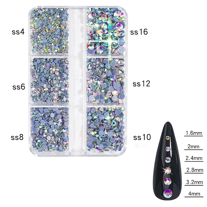 HNUIX Nail Rhinestones - 2880pcs Round Flat Back Gems Hotfix Rhinestones,Crystals,AB,with Kit, for Nail Art,Crafts Clothes DIY Decoration