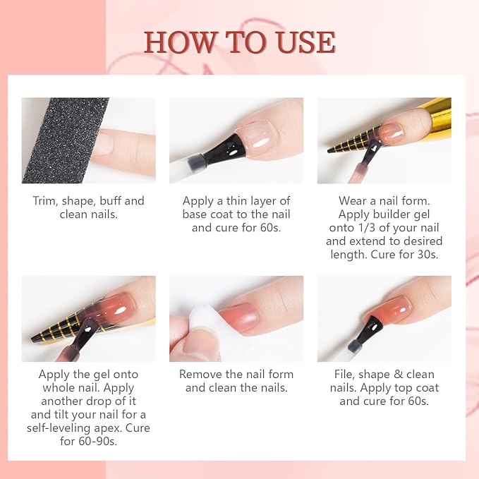 JODSONE 4 Bottles of 15 ML Capacity Builder Gel Nail Kit Building Nail for Extending Nails Need to Cured By Nail Lamp
