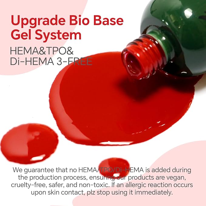 3-Free Gel Nail Polish Set - 6 Pcs 10g Red White Soak Off UV/LED Gel, Long Lasting and Without Pungent Odor Nail Gel, Nail Beauty Manicure for Professional, Salon & Home Use, No Hema & TPO & Di-Hema
