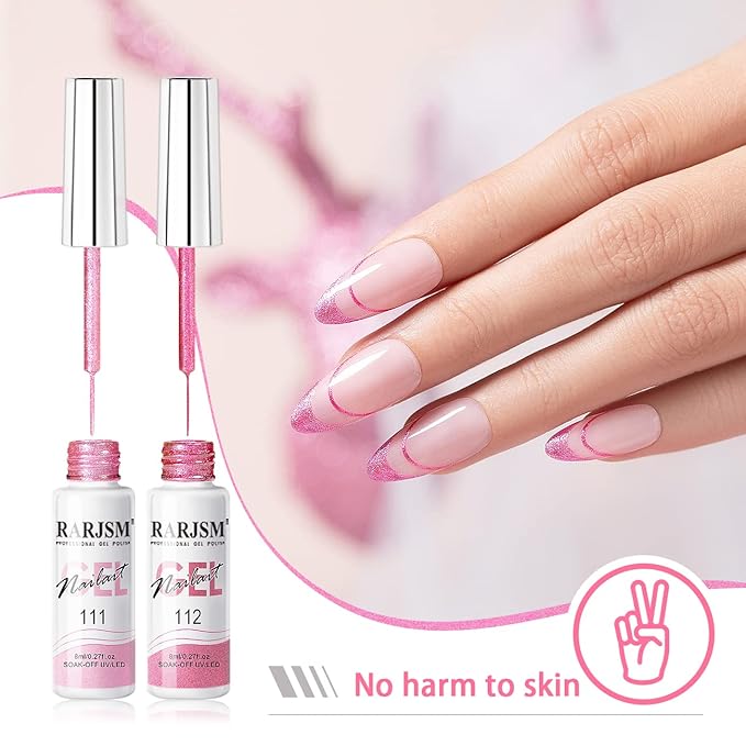 RARJSM Metallic Gel Liner Nail Art Pink,Glitter Painting Gel Nail Polish 2PCS Set,Mirror Chrome Hot Pink Drawing Line Art Gel with Thin Brush Nail Design Line Wire Curing Requires 8ml DIY Manicure