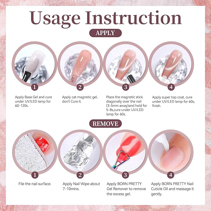 Born Pretty Spring Summer Cat Magnetic Eye Gel Nail Polish Shimmer Glitter Crystal Jelly Pink Green Blue Translucent Magnetic Gel Polish Soak Off Nail Art Gift for Women