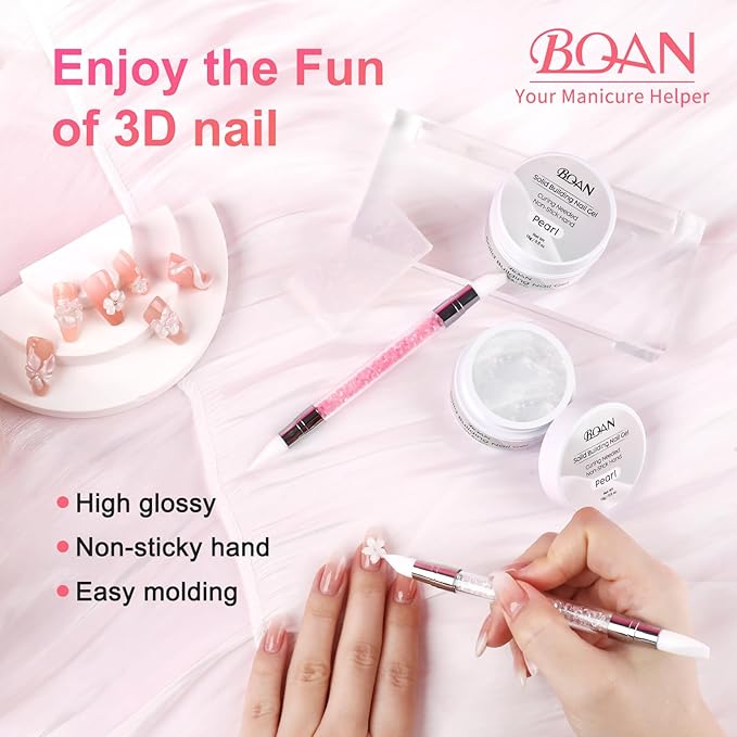 BQAN Nail Solid Sculpting Gel for 3D Art, 2 Pcs 15g/0.5oz Pearl Colors Non Sticky 3D Nail Gel for Building Carving Molding Extension | Salon & DIY at Home