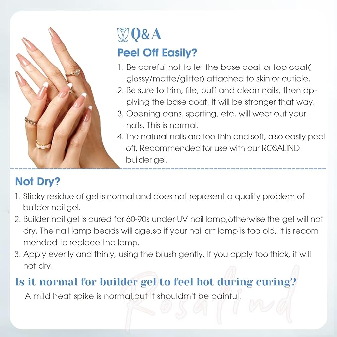 ROSALIND 2pcs Builder Gel for Nails,11ml 7 in 1 Clear Building Gel Nail Strengthener Enhancement Nail Building Nail Apex Soak Off U V Light Cure, Base Coat Top Coat Needed