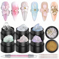 Solid Builder Gel For Nails, Aurora Blue Pink Green Clear Non-Sticky Hand Sculpting Gel For Nail Art With Silicone Carving Pen Chrome Nail Powder Professional Nail Salon Supplies