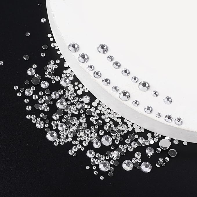 Canvalite 1500PCS Rhinestones Flat Back Gems, Nail Rhinestones Nail Art Gems with Pick Up Tweezers and Rhinestone Picker Dotting Pen, Nail Art Tools for Nails, Clothes, Face, Craft