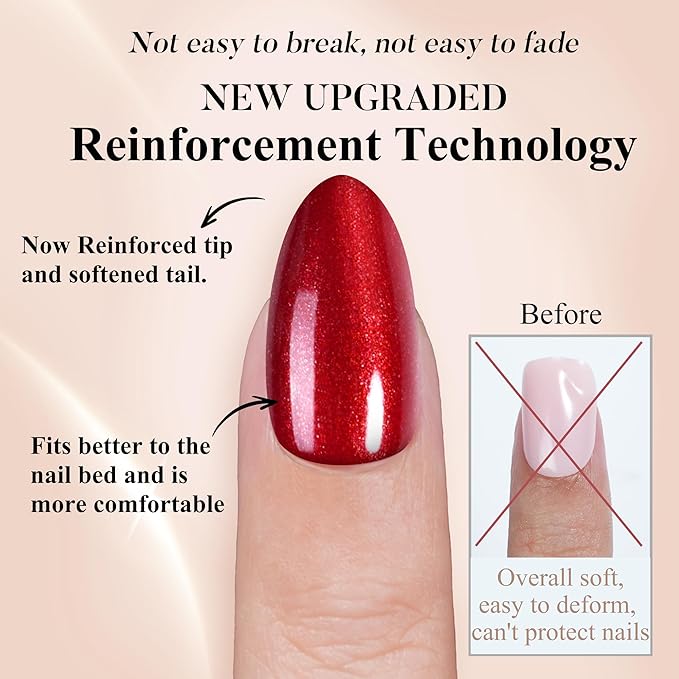 Red Press on Nails Short, Jofay Fashion 160Pcs Almond Glitter Press On Nails, Elegant Acrylic Fake Nails, Reusable Glue on Nails Stick on Nails for Women, Salon Quality, Valentines Nails