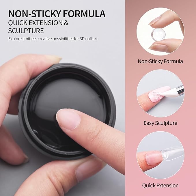 3D Gel Nail Art Kit-Nude Solid Builder Gel for Nails 3D Sculpting Carving Building Modeling Hard Extension for Beginner DIY Salon at Home Cured Needed