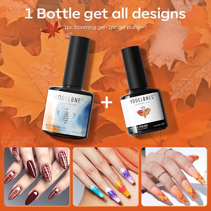 modelones Blooming Gel Nail Polish, 15 ml Clear Nail Art Accessories Stuff for Spreading Effects, Floral Print, Marble, Watercolor Design (Pack of 2)