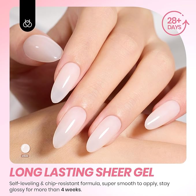 Beetles Jelly Gel Nail Polish Set - Ballet Dress Jelly Gel Polish, 6 Colors Milky Pink Nude Pink Sheer Gel Nail Kit Transparent Effect Soak Off UV DIY Manicure French Nail Art Gifts for Women