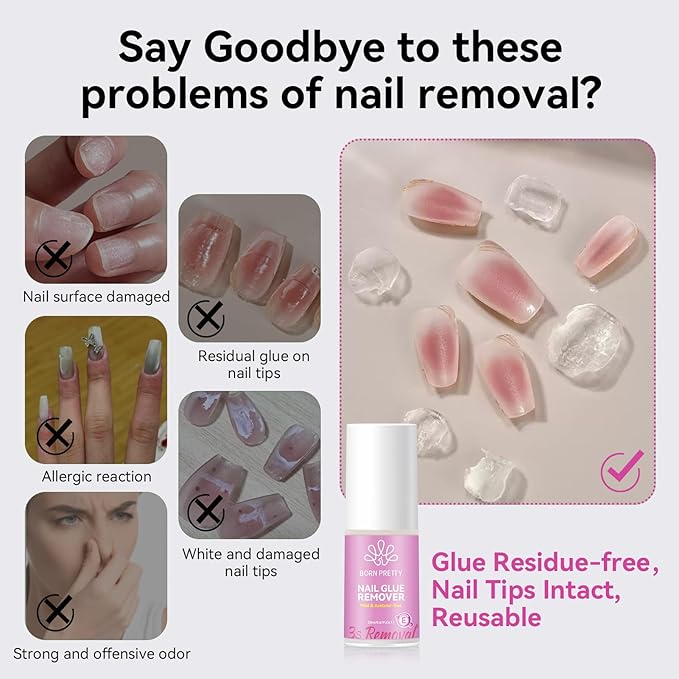 BORN PRETTY Solid Nail Glue Remover Spray,20ML Nail Glue Remover for Press On Nails,Acrylic & Fake Tips,Effortless Removal of Solid Glues & Gel Nails Adhesives Easy Home Use