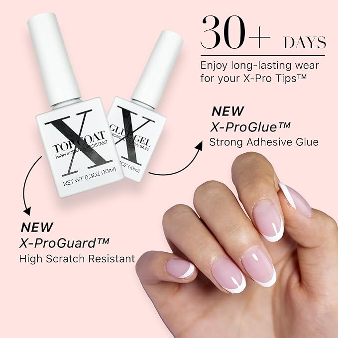 SXC Cosmetics French Tip Press On Nails Pink Series, XS Almond X-Pro Tips Starter Kit