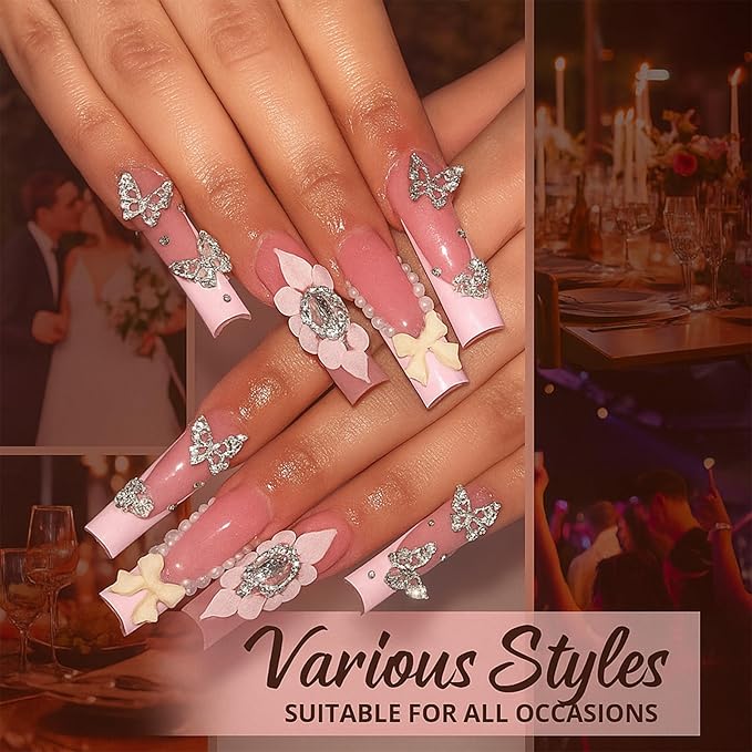 KINGNAME 252 PCS Silver & Gold Nail Charms Set with Letters, Hearts & Rhinestones – Y2K Bling Nail Art Decorations for DIY Manicure