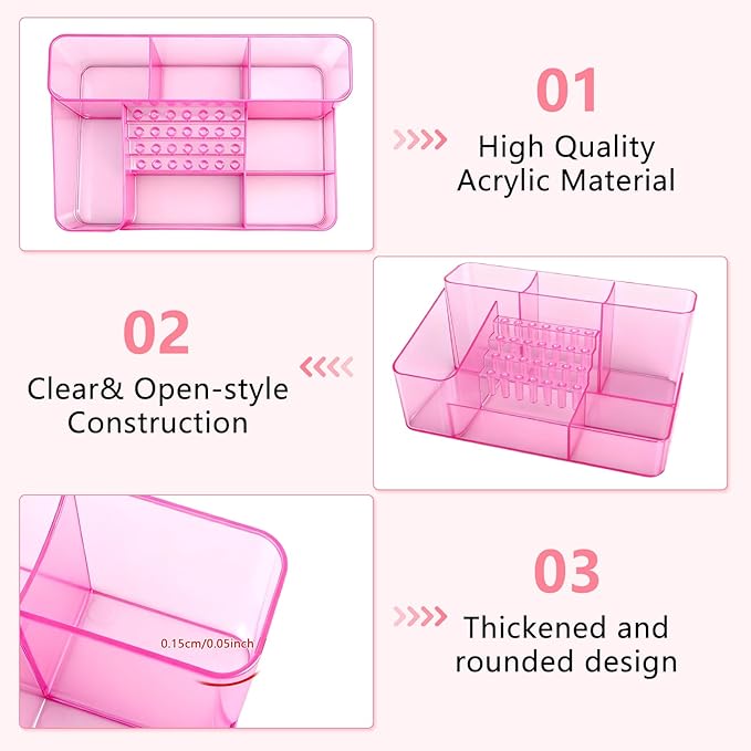 Nail Drill Holder & 28 Holes Nail Drill Bits Holder, Transparent Acrylic Nail Drill Machine Storage Box, Professional Nail Drill Organizer Case for Manicure tools (Pink)