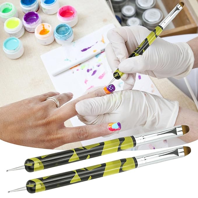 2pcs French Tip Brush 2-Way French Brush Nail Clean Up Brush Tip Tool Gel Nail Art Brush Professional Manicure Too for Professional Manicure Nails Art Design