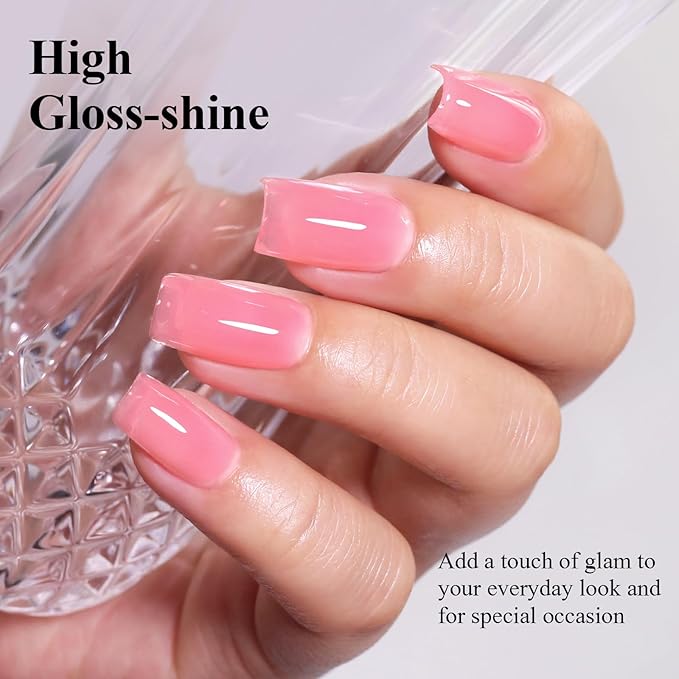 Imtiti Pink Jelly Gel Nail Polish, Sheer Translucent UV Gel Polish for Nail Art Soak off UV Led 10ML