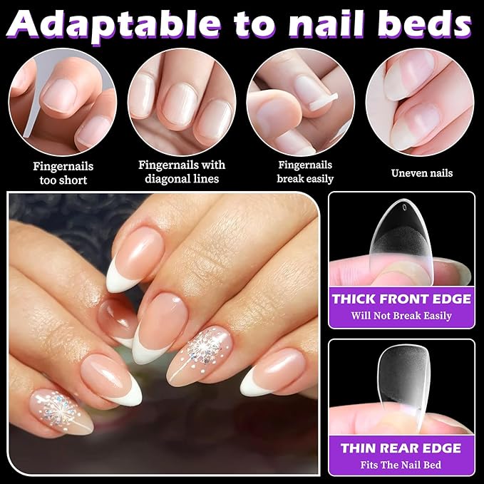 300pc Short Almond Nail Tips, Soft Gel Nail Tip Almond Fake Nails Artificial Fingernail, 15 Sizes Full Cover Clear Press on Nail Short Acrylic Nails Tips for Nail Extension, Press Nails Making