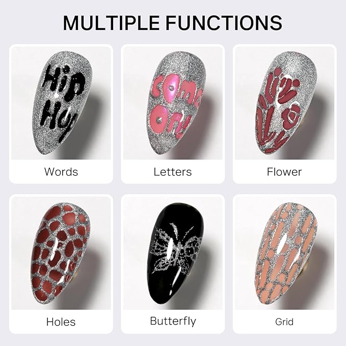 MIZHSE Gold and Silver Poke Gel Nail Polish, with Professional Poke Foundation Gel and Brush Tool, Multifunctional Drawing Painting Nails Art Design Lace Letter Wave Flower Manicure DIY Home
