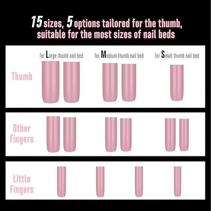 NOVO OVO Long Sharp Square Nail Tips Press on Pure Color BERRY PINK, Extra Thick NEED Builder Gel & Top Coat, Soft Gel Matte Fake Nail Extension, Full Cover False Nails for Salon DIYx 15 Sizes 180 pc