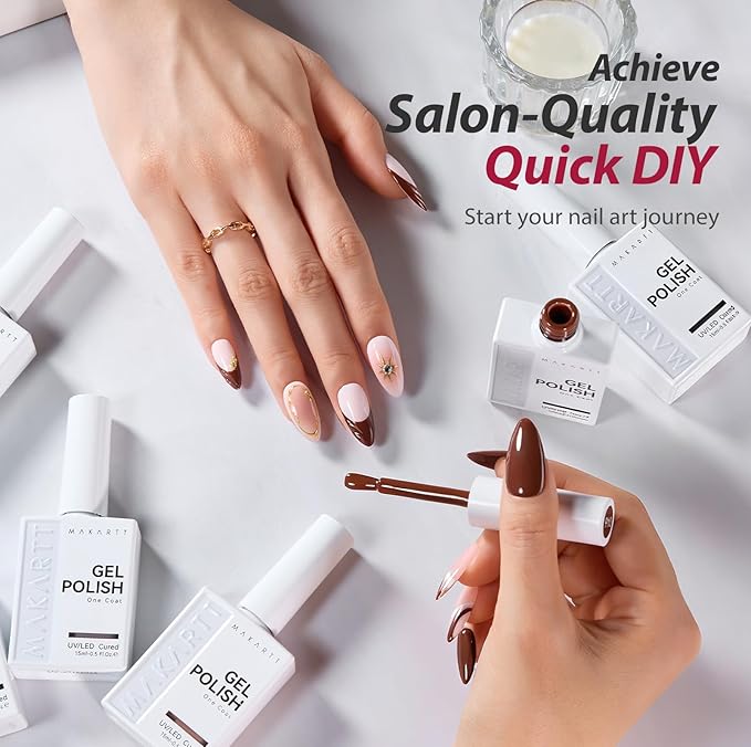 Makartt Gel Nail Polish Set: 6 Colors Nude Brown Gel Polish Kit 15ML One N'Done Neutral Skin Tones Nail Polish Soak Off UV LED Nail Art Manicure Gift for Women