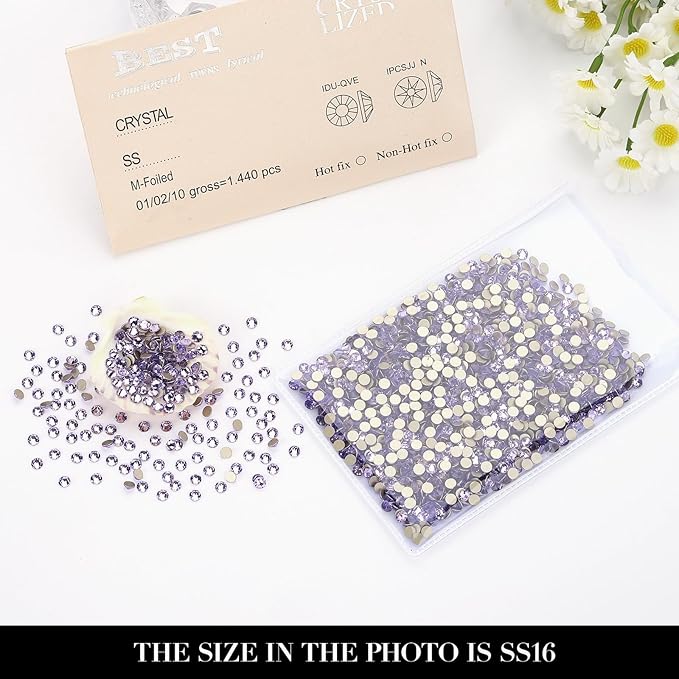 Novani Crystal Amethyst Rhinestones 1440pcs Flat Back Round Rhinestone Style 2088 Sparkly Crystal Gemstones for Nail Art and Crafting SS16,3.8-4.0mm