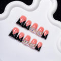 10 Pieces Luxury Y2K Acrylic Press On Nails Short Handmade Duck Nails, Black Thickened French False Nails With Bling Rhinestones, Reusable Fake Nails, Acrylic Nails (M)