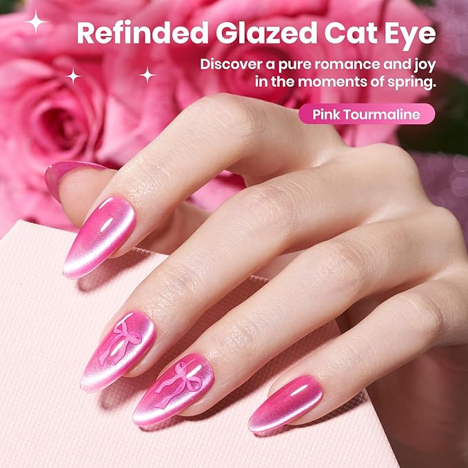 Beetles Pink Cat Eye Gel Nail Polish - 15ML Valentines Gel Polish Pink Cat Eye Glitter Magnetic Velvet Effect Soak Off UV French Nail Art Salon DIY Home Manicure Spring Gift for Women