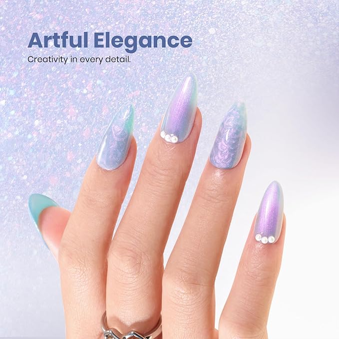 Beetles Pearl Gel Nail Polish - 15ml Stay Shining Lavender Nebula Gel Polish Blue Shimmer Purple Sparkle Thread Effect Nail Art Uv Led Home Salon Long-Lasting Soak-Off Nail Gel Gift for Women