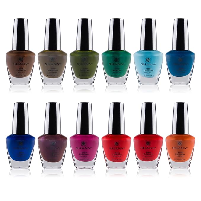 SHANY DIY Nail Polish Set - Quick Dry Nail Lacquer Kit, Vibrant & Colorful DIY Collection, Semi Glossy, Shimmery & Matte Finishes - Full Size - 12 Colors - Retro