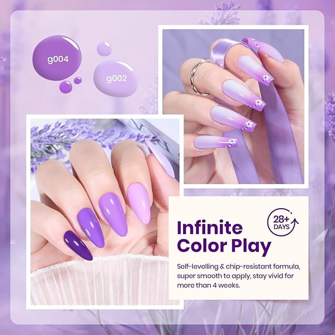 beetles Purple Gel Polish Set - Violet Letter Collecion, Light and Dark Purple Polish Set Spring Colors, Lavender Mauve Soak Off LED Nail Gel Manicure Kit for DIY at Home Salon