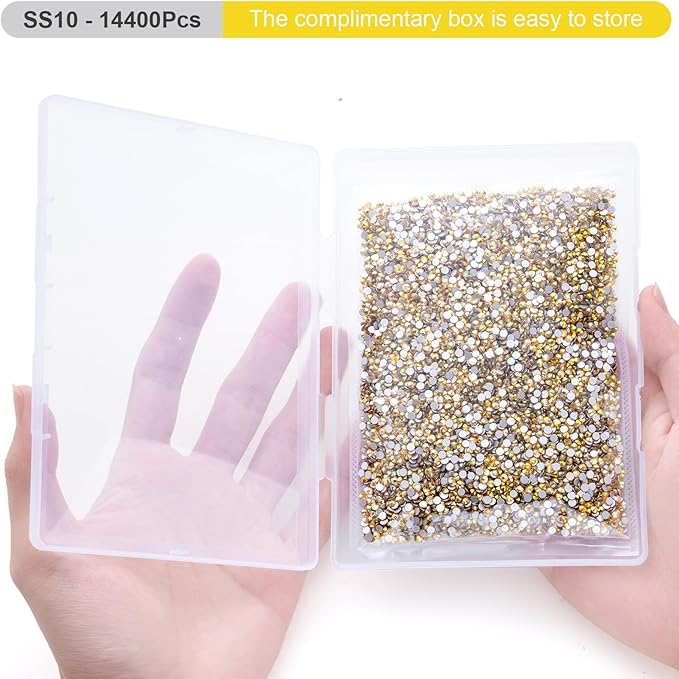 Flatback Rhinestones Bulk, 14400PCS Shiny Sunlight Rhinestones for Clothes DIY Decoration Crafts, Shiny Sunlight, SS10, 2.7-2.9mm