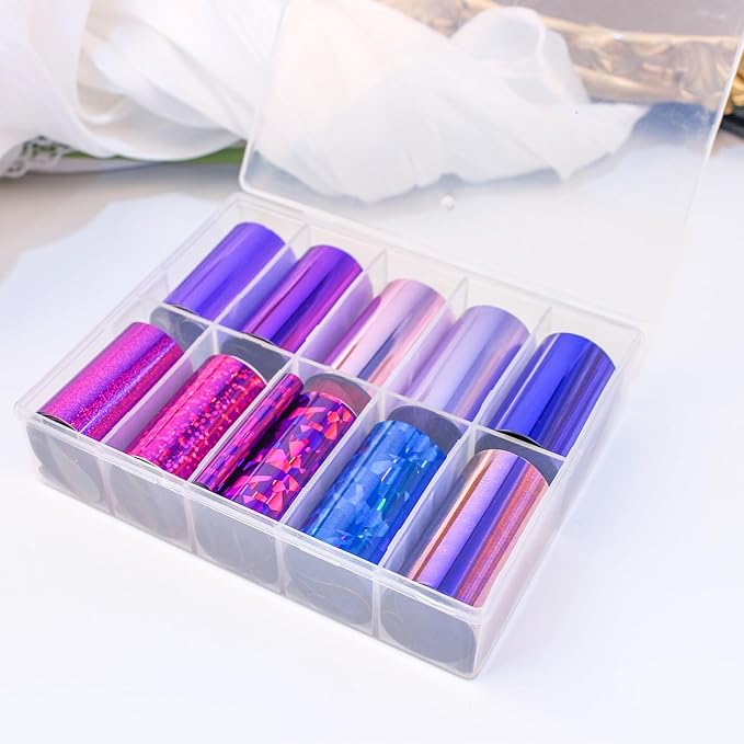 20 Rolls Blue Purple Nail Art Foil Transfer Sticker Kit - Blue & Purple Foil Transfers Decals for Nail Art