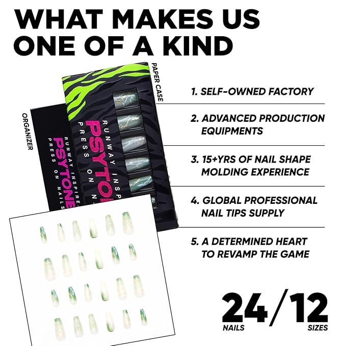 PSYTONE Fake Nails Green Press on Nails Long Stiletto Acrylic False Nails Full Cover Stiletto Fake Nails Acrylic Press on Nails Long Nude False Nails Full Cover Nails for Women and Girls 30 PCS