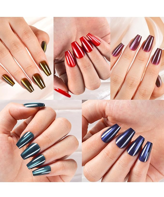 Misssix Cat Eye Press On Nails, 150Pcs Coffin Cat Eye Nail Tips, Glossy Glitter Soft Gel Stick On Nails, Reusable Fake Nails for Nail Art DIY 15 Sizes