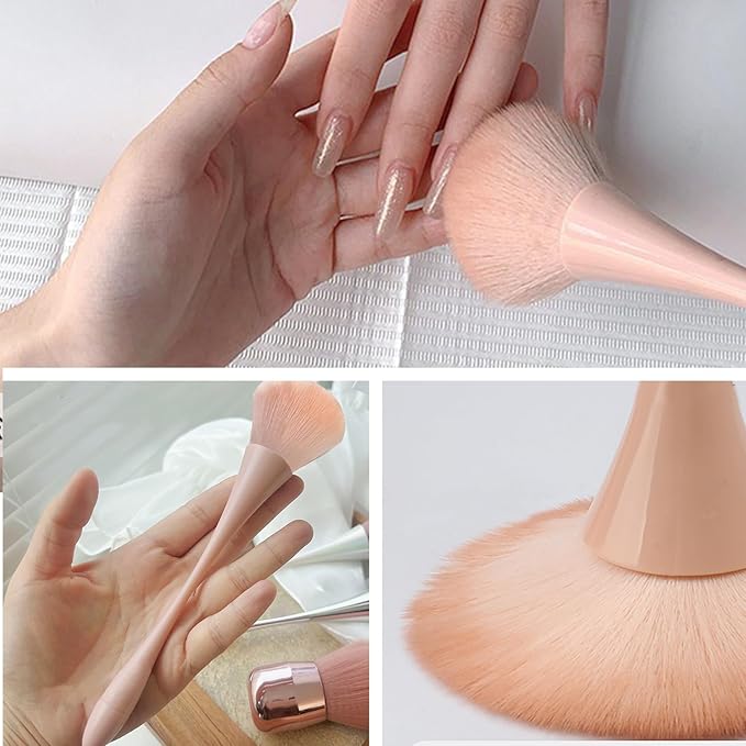 WOKOTO 5pcs Peach Pink Nail Dust Brushes For Nail Art Cleaning Brushes Kit Hourglass-Shaped Makeup Brushes Highlighter Brush Loose Powder Eyeshadow Foundation Blush Brushes Dust Nail Brushes Set