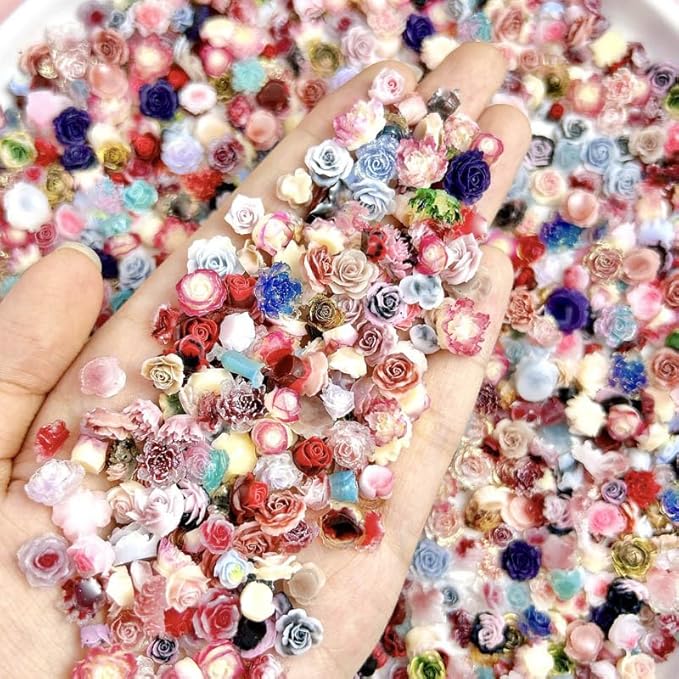 150pcs 3D Camellias Rose Flower Nail Art Charms, Cute Flower Nail Charms for Acrylic Nails, Colorful Nail Flowers for Nails Charms Floral Nail Charm Resin Charms for Nails Design 3