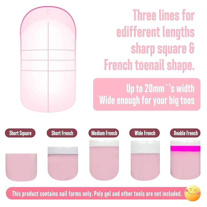 NOVO OVO 300 Pcs Toe Nail Dual Forms for Poly Gel Toenail Extension, PINK, Reusable Molds for Polygel Buider Hard Gel Acrylic French Tip Toenails, for Nail Art Salon Pedicure & DIY at Home 15 sizes