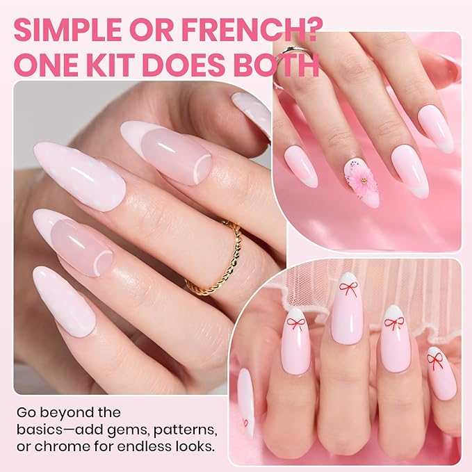 Beetles French Tip Gel Polish - Blush Moonlight 15ML with French Tip Stickers, Hema Free White Light Pink Gel Nail Polish, Same Color Bottle, Soak Off UV LED Lamp French Nails Art for Spring Nails