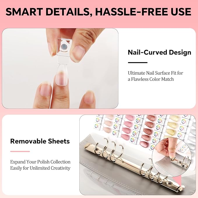 60 Magnetic Nail Swatch Book,Leather Nail Color Display Book with 72 Magnetic Tips & Number Labels,Professional Nail Salon Color Display Book for Easy Preview & Storage White