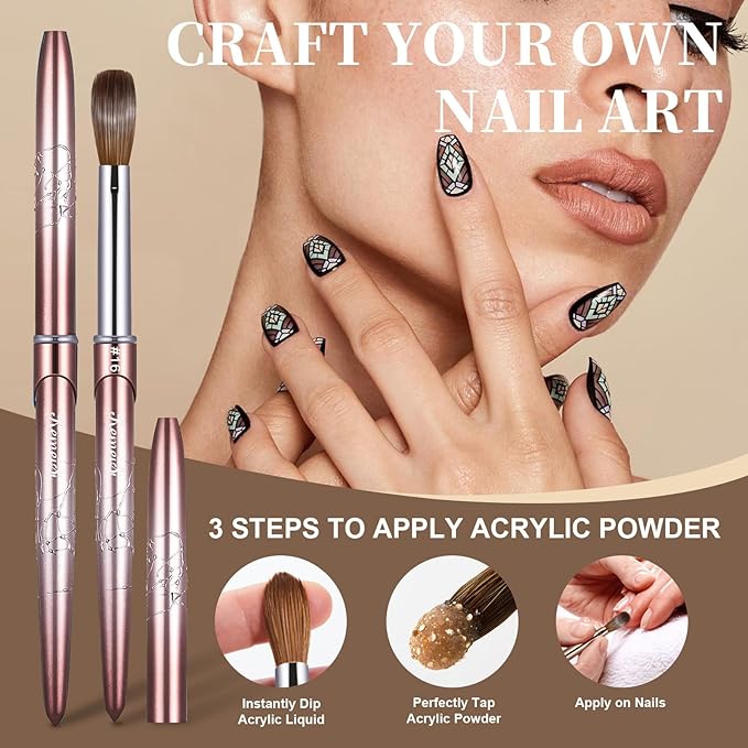 Acrylic Nail Brush Size 16, KEMEISI 100% Pure Kolinsky Nail Art Brushes Sturdy Handle Oval Shaped Acrylic Powder Nail Design Tools for Professional Manicure DIY Home Salon (Brown Gradient)